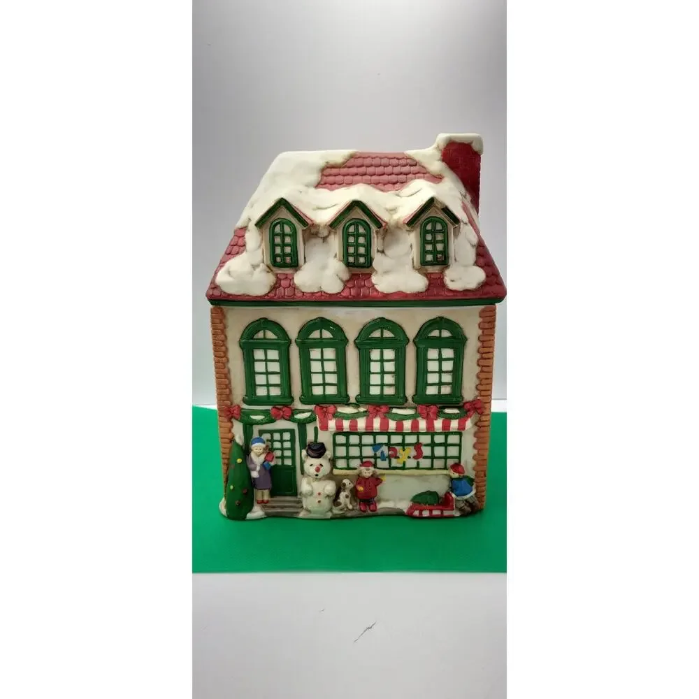 Christmas Toy Shop Ceramic Cookie Jar Canister House Holiday Village Decor